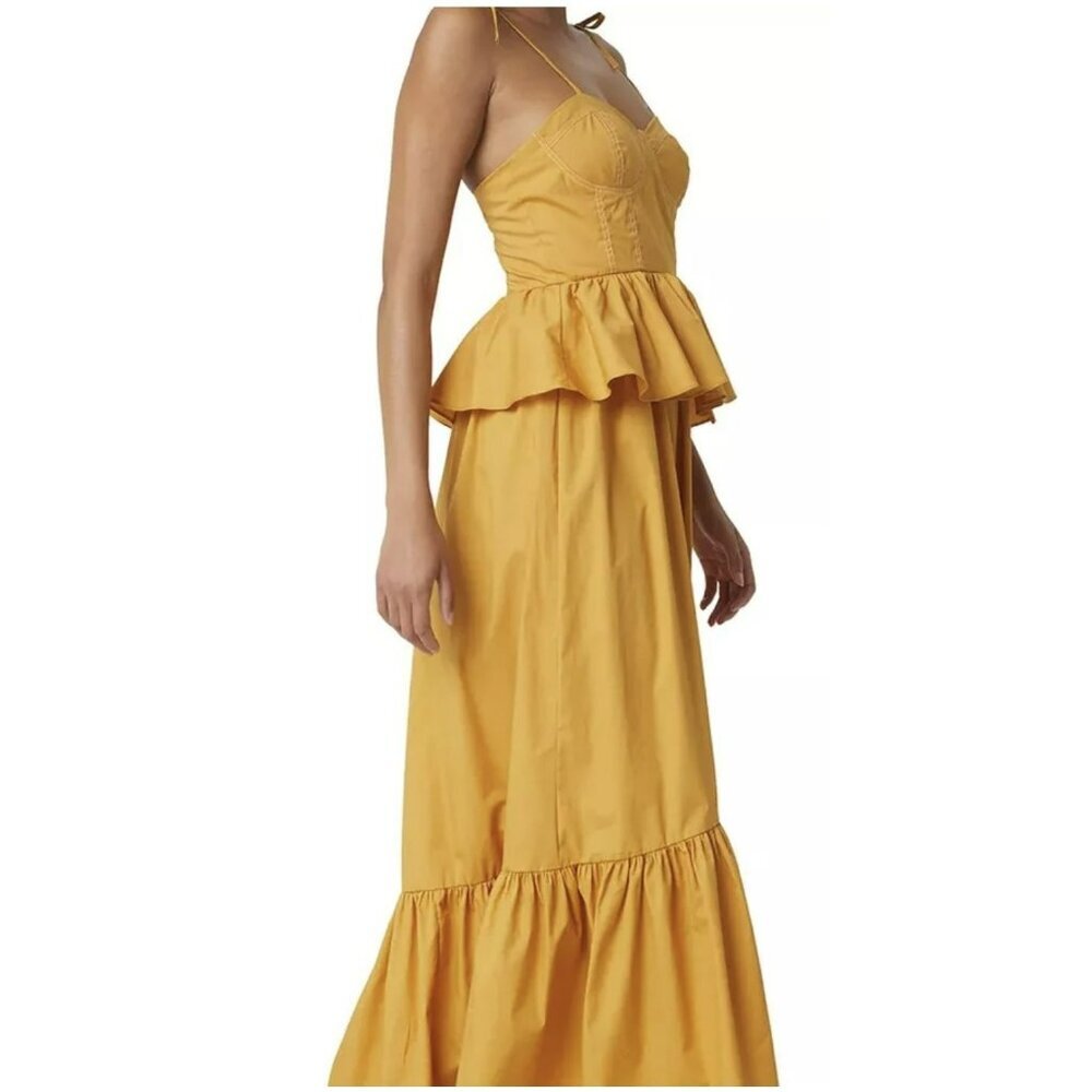 MISA Rosie Bustier Peplum-Waist Poplin Maxi Dress Large NEW - Picture 3 of 11